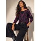 Blusa Canoa Malha Manga 3/4 Estampa Antúrios Lilás