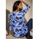 Blusa Canoa Malha Manga 3/4 Estampa Caminhos de Azul