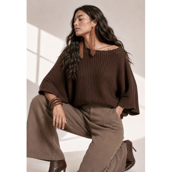 Blusa Tricot Alma Leve Marrom Chocolate