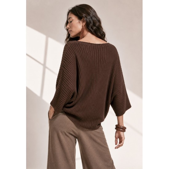 Blusa Tricot Alma Leve Marrom Chocolate