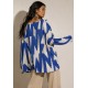 Blusa Ampla Malha Morcego Manga Longa Geométrica Blue