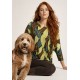 Blusa Morcego Ampla Manga 3/4 Estampa Folhas de Outono