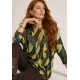 Blusa Morcego Ampla Manga 3/4 Estampa Folhas de Outono