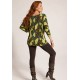 Blusa Morcego Ampla Manga 3/4 Estampa Folhas de Outono