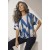 Blusa Básica Morcego Malha Gola Canoa Manga Curta Geométrica Blue