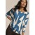 Blusa Morcego Ampla Manga 3/4 Estampa Geométrica Blue