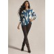 Blusa Morcego Ampla Manga 3/4 Estampa Geométrica Blue