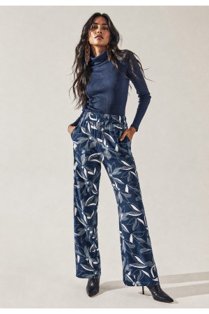 Calça Reta Naná Malha Estampa Hibisco Blue