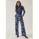 Calça Reta Naná Malha Estampa Hibisco Blue