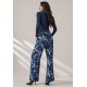 Calça Reta Naná Malha Estampa Hibisco Blue