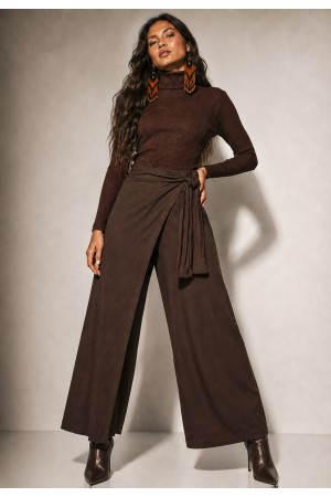Calça Transpasse Nadi Pantalona Marrom