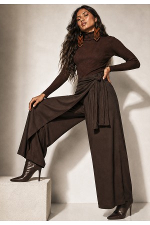 Calça Transpasse Nadi Pantalona Marrom