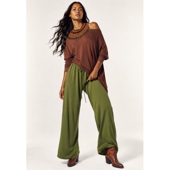 Calça Pantalona Inhambuxintã Malha Oliva Amazônico