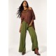 Calça Pantalona Inhambuxintã Malha Oliva Amazônico