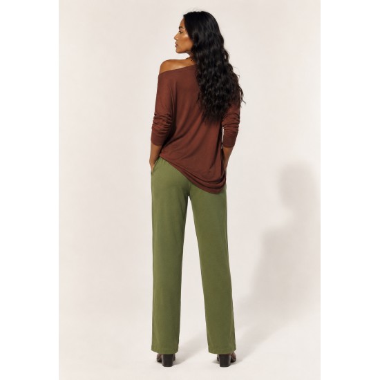 Calça Pantalona Inhambuxintã Malha Oliva Amazônico