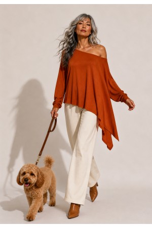 Blusa Ererê Malha Assimétrica Manga Longa Terracota