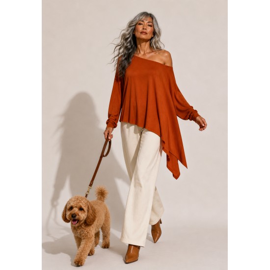 Blusa Ererê Malha Assimétrica Manga Longa Terracota
