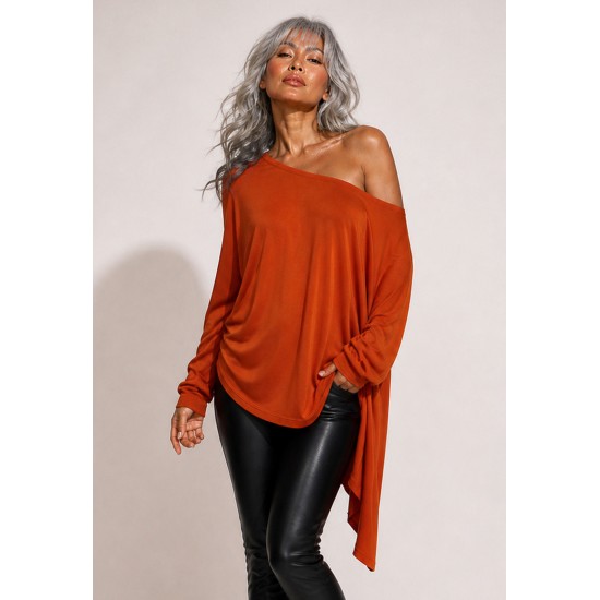 Blusa Ererê Malha Assimétrica Manga Longa Terracota