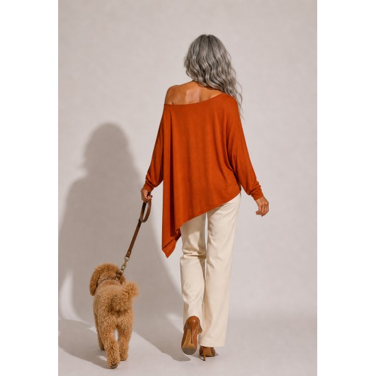 Blusa Ererê Malha Assimétrica Manga Longa Terracota