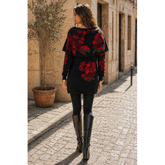 Vestido Tricot Jardim Noturno Floral Preto