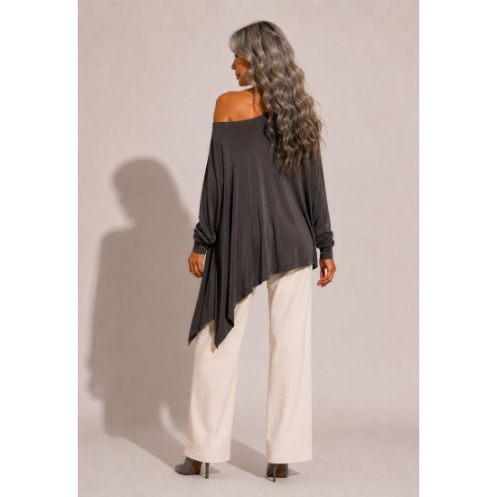 Blusa Ererê Malha Assimétrica Manga Longa Chumbo