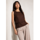 Blusa Regata Linho com Viscose Babado na Cintura Raffa Marrom