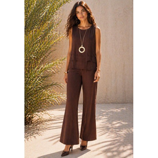 Calça Pantalona Kaolin Linho com Viscose Marrom