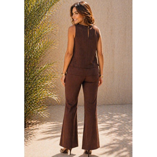 Calça Pantalona Kaolin Linho com Viscose Marrom
