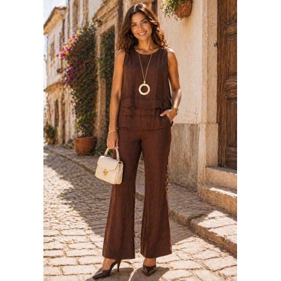 Calça Pantalona Kaolin Linho com Viscose Marrom