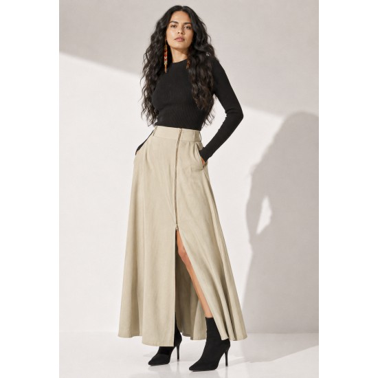 Saia Midi com Zíper Creme