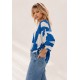 Blusa Morcego Ampla Manga 3/4 Geométrica Blue