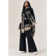 Poncho Tricot Raiz Natural Preto com Franjas