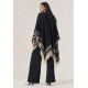 Poncho Tricot Raiz Natural Preto com Franjas