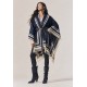 Poncho Tricot Raiz Natural Azul Marinho com Franjas