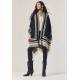 Poncho Tricot Raiz Natural Azul Marinho com Franjas