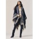 Poncho Tricot Raiz Natural Azul Marinho com Franjas