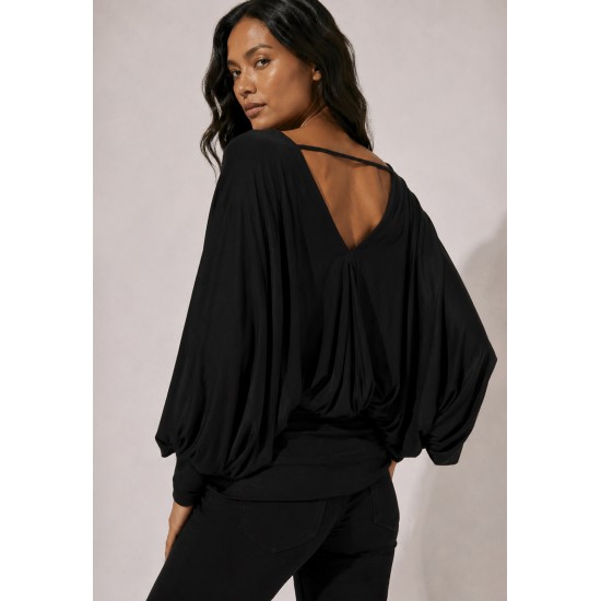 Blusa Moicana Malha Morcego Preta