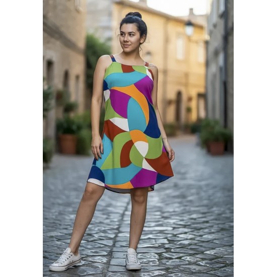 Vestido Curto Mayara Regata Viscose Estampa Jardim Azul