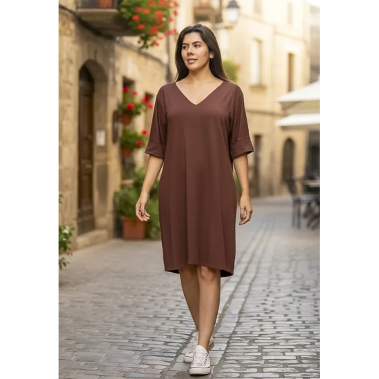 Vestido Curto Kauane Malha Marrom