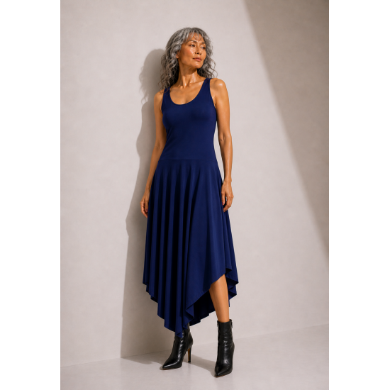 Vestido Midi Baitaca Malha de Bico Azul Marinho