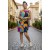 Vestido Curto Viscose Regata Alça Tripla Estampa Jardim Azul