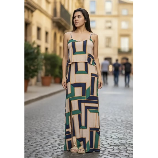 Vestido Longo Amana Malha Aberturas Estampa Chapada de Areia
