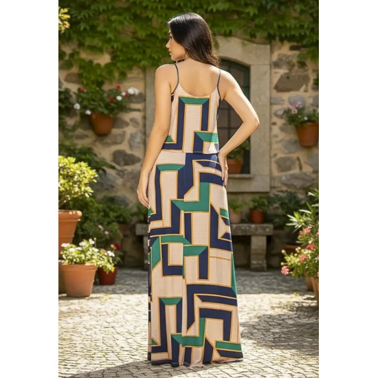 Vestido Longo Amana Malha Aberturas Estampa Chapada de Areia
