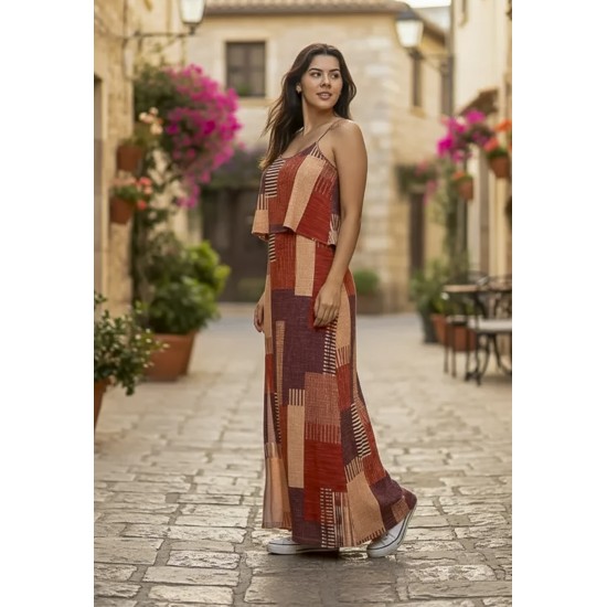 Vestido Longo Amana Malha Aberturas Estampa Tramas do Sol