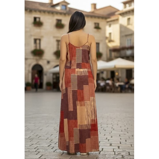 Vestido Longo Amana Malha Aberturas Estampa Tramas do Sol