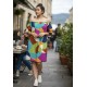 Vestido Curto Itapema Ombro a Ombro Estampa Jardim Azul