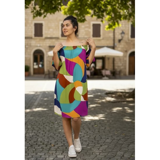 Vestido Curto Itapema Ombro a Ombro Estampa Jardim Azul