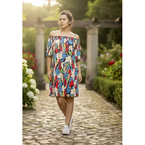 Vestido Curto Itapema Ombro a Ombro Estampa Floresce