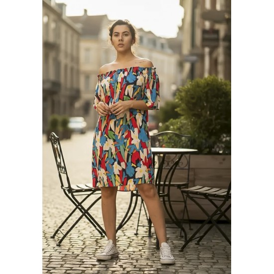 Vestido Curto Itapema Ombro a Ombro Estampa Floresce