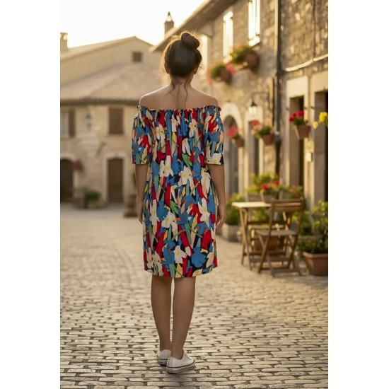 Vestido Curto Itapema Ombro a Ombro Estampa Floresce